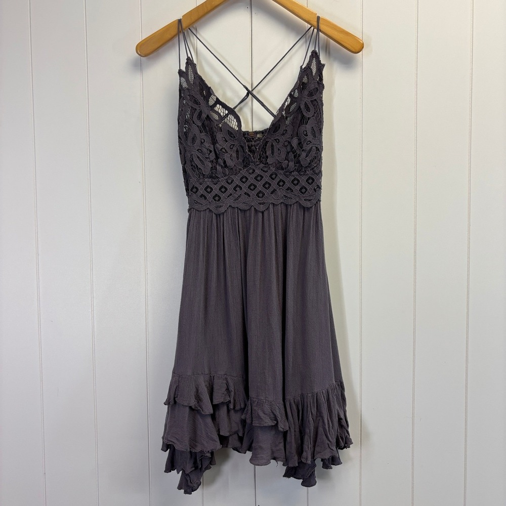Free People One Women Festival Crochet Baby Doll Mini Dress Size M Boho Fairy